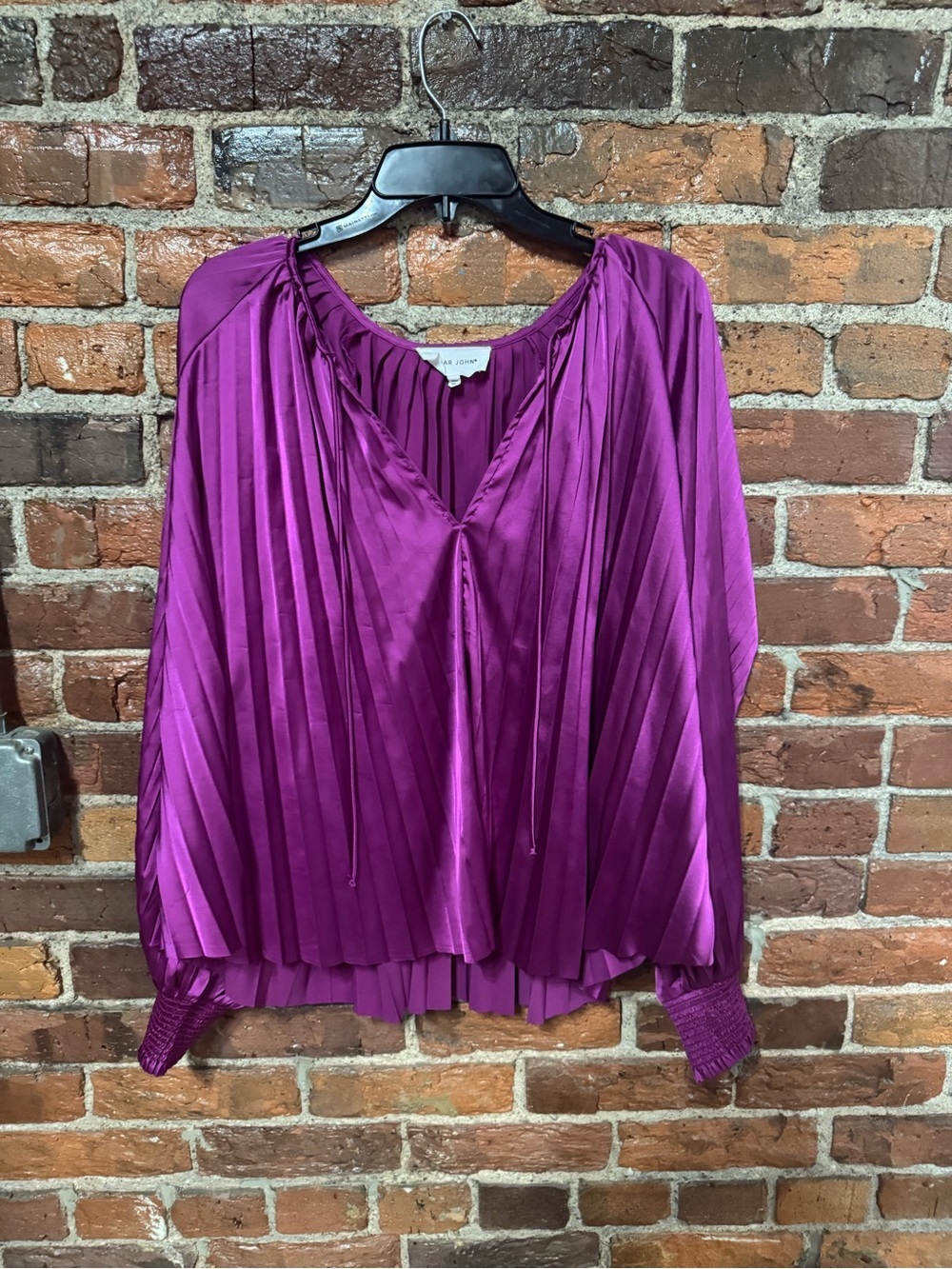 Dear John Pleated V-Neck Blouse - Magenta Size XL